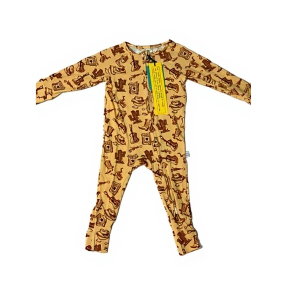 Minikin Mischief Western Bamboo Sleeper Tan Brown Cowboy Print 18-24M NEW